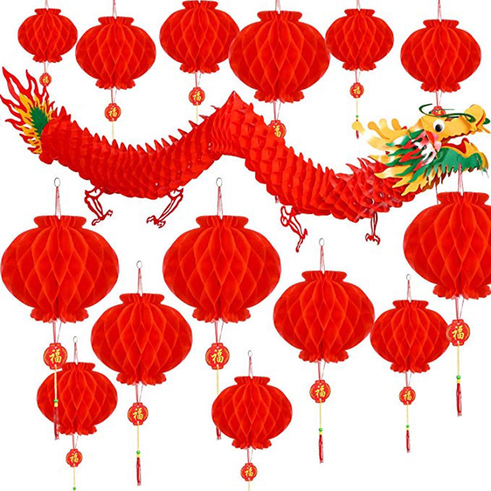 21PCS Chinese Dragon Lantern Set 1.5m Chinese Dragon Garland Banner Folding Red Lantern Chinese Year Decoration: Default Title