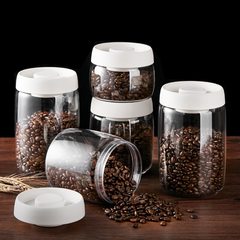 Food Coffee Beans Storage Bottles &amp; Jars with Cover Plastic Vacuum sealed Tank Storage Press and exhaust storage