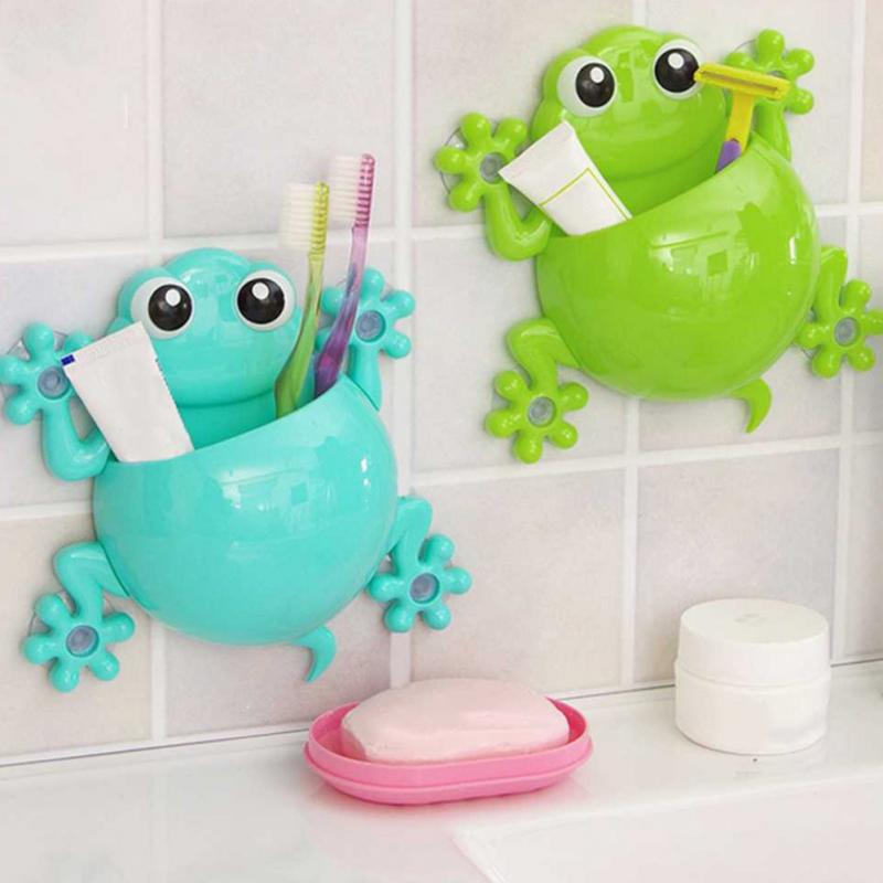 De dibujos animados lindo Gecko modelo cepillo de dientes pasta de dientes de montaje en pared tonto maquillaje soporte Rack Niños Accesorios para el baño