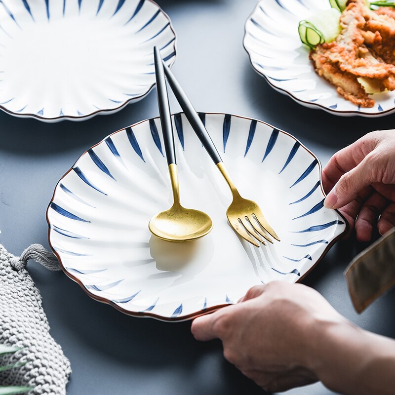 Japanese Hand-painted Plate Shell-shaped Plate Ceramic Snack Plate Dish Plate Household Small Fresh and Cute Tableware