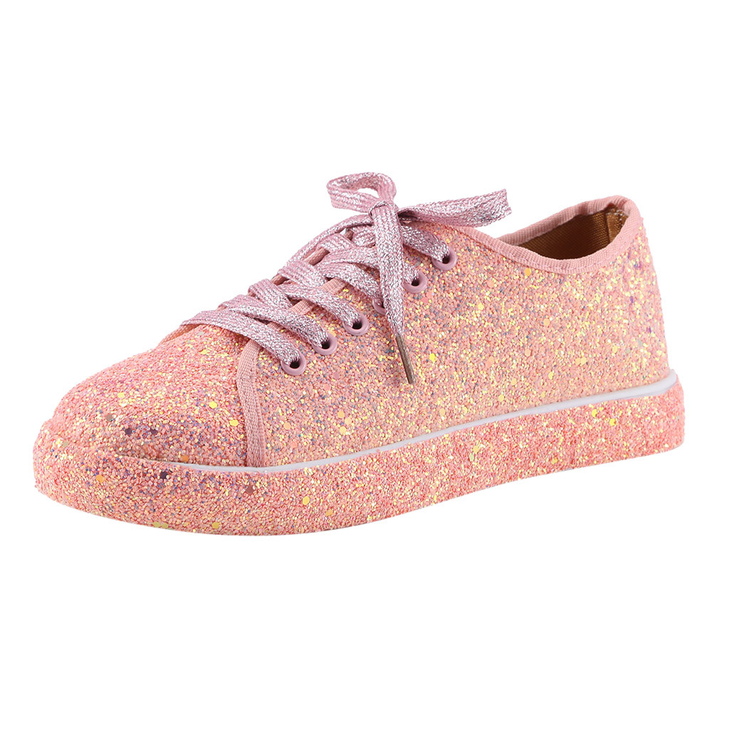 SAGACE Canvas Shoes Women Teenagers Skateboard Sequin Lace Up Shoes Spring Summer Street Sneaker Outdoor Footware: Pink / 35