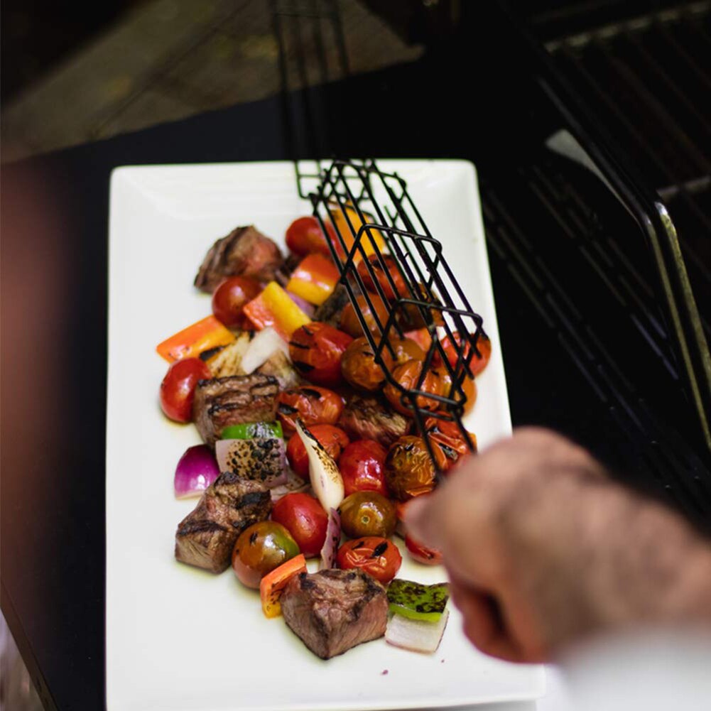 Slitesterkt tre rustfritt stål kabob kurv pølse bbq piknik camping kurv grille del lett å rengjøre kjøkken verktøy tilbehør