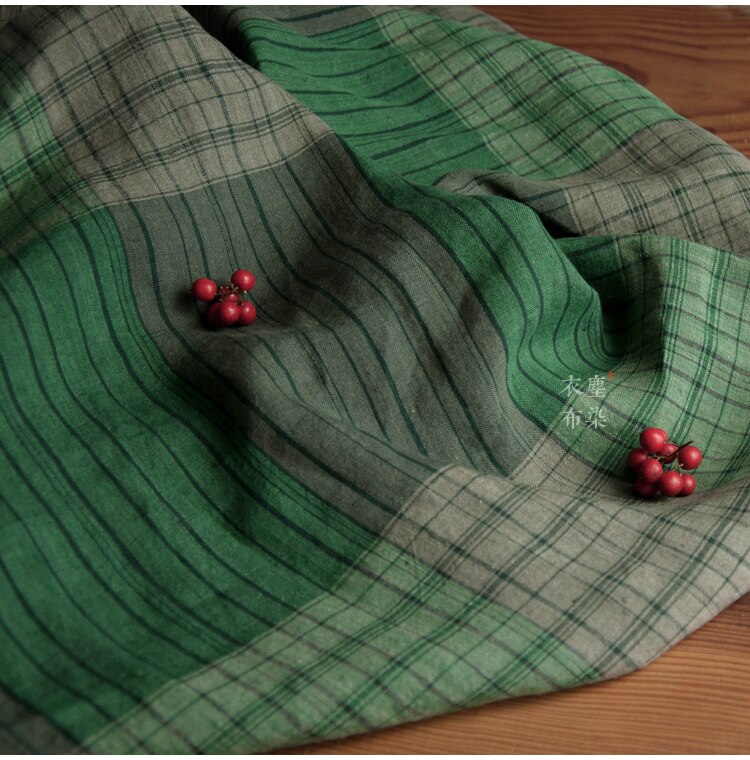 reinem leinen flachs garn-gefärbt überprüft Quadrille stoff Aqua wald grün farbige gewebte tuch frau kleid Wind Mantel