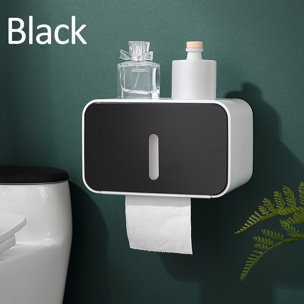 Multifunction Paper Holder For Toilet Paper Waterproof Wall Mounted Toilet Paper Tray Roll Paper Tube Bathroom Tissue Box Shelf: black