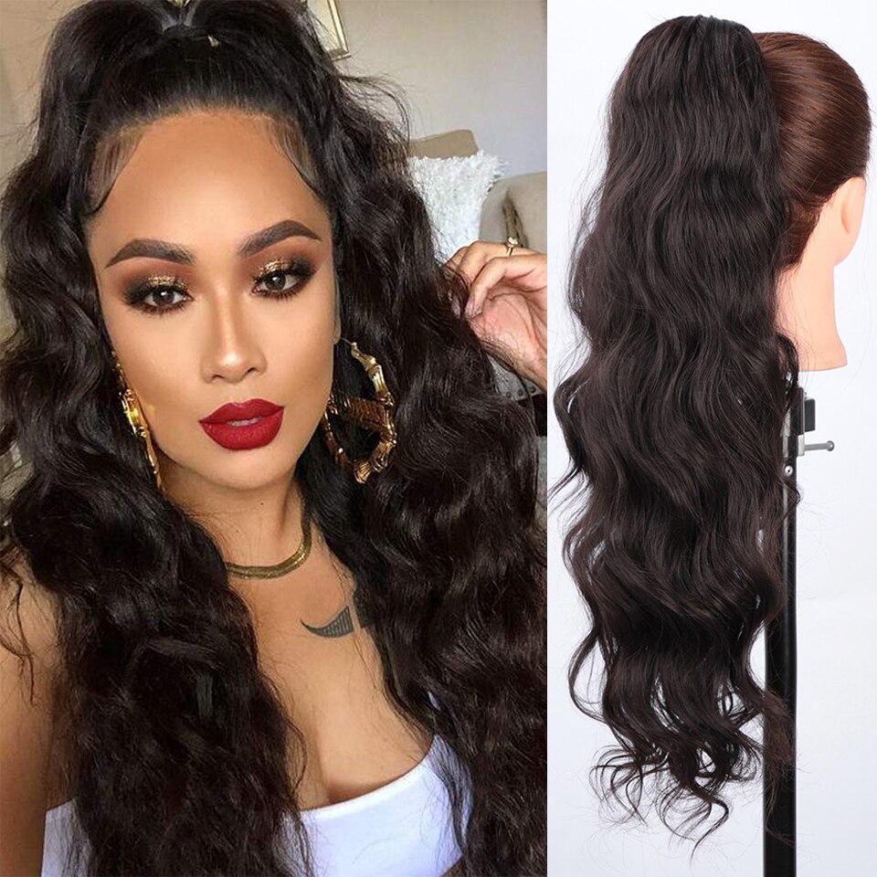 SUe EXQUISITE Synthetic Long Wavy Ponytail Hair for Black Women Gray/Black Synthetic Drawstring Ponytail Clip Hair Extension: natural black