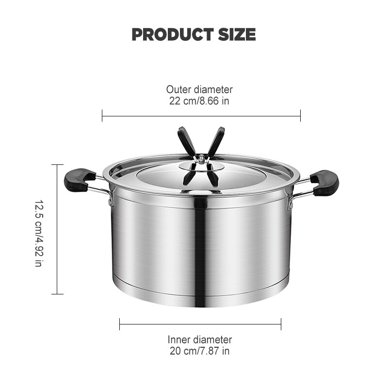 Non stick suppe gryde rustfrit stål dobbelt håndtag gryde sammensatte bund ikke-magnetisk gryde køkken køkkenudstyr i europæisk stil: A 22cm