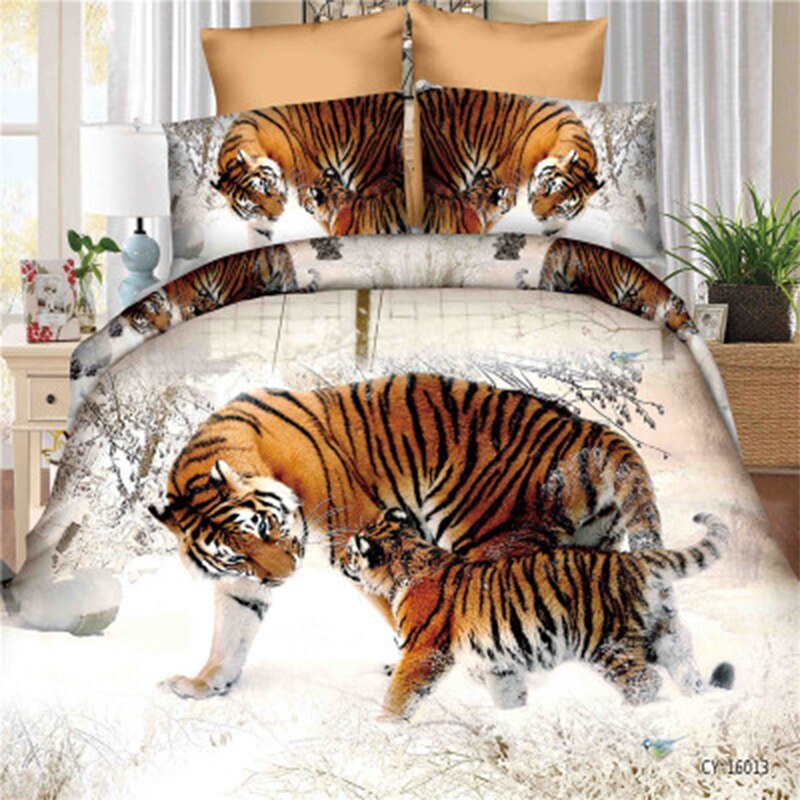 Voksen dynebetræk sengebetræk 4 stykke sæt sengetøj kat pels 3d trykt dyr king size enkelt dobbelt sengelinned fladt: F