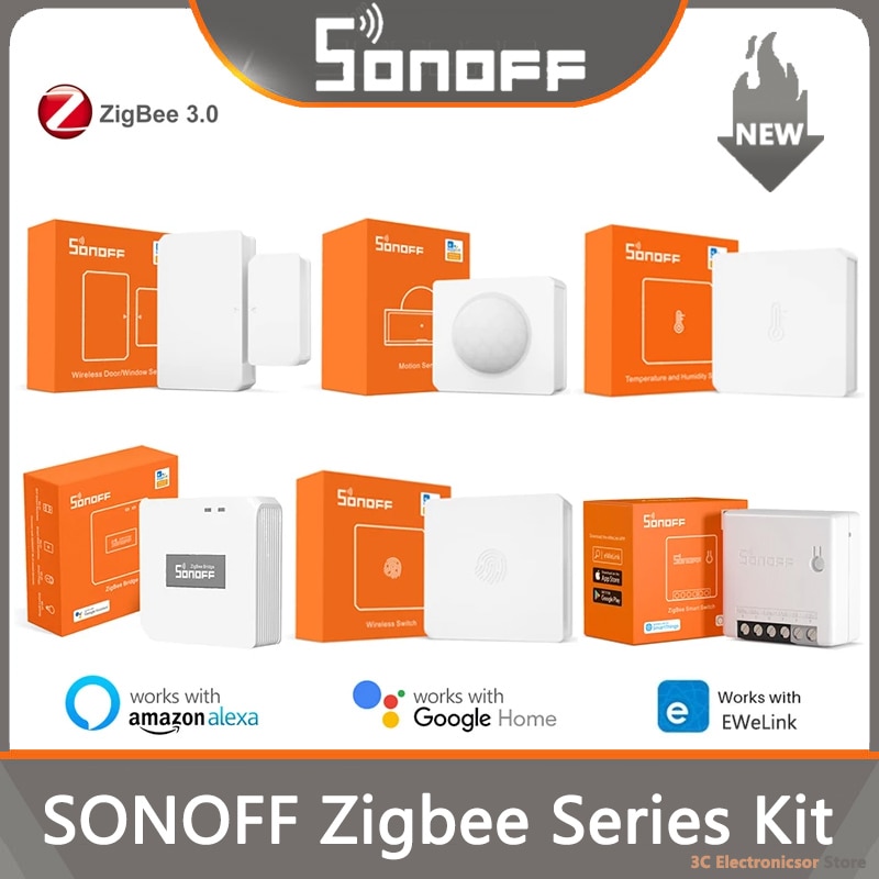 SONOFF-interruptor inalámbrico Zigbee ZBBridge, Sensor de temperatura, Sensor de movimiento, puerta, Dongle, para Alexa, Google Home, SNZB-01, 2, 3, 4