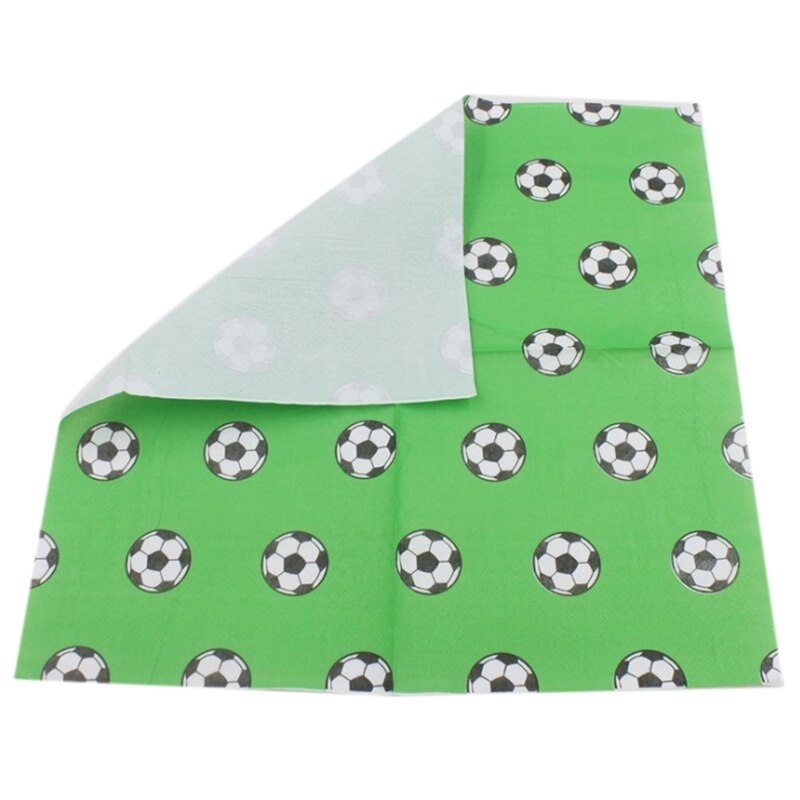 200 stuks bedrukte papieren servetten met voetbalpatroon, groen & zwart & wit & wit & zwart