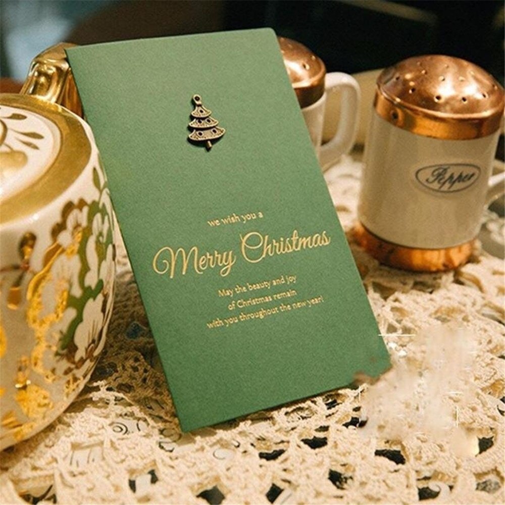 Gold Embossed chrismas Card Greeting cards Merry xmas Party Invitations Letter Greeting Cards with Envelope Stickers