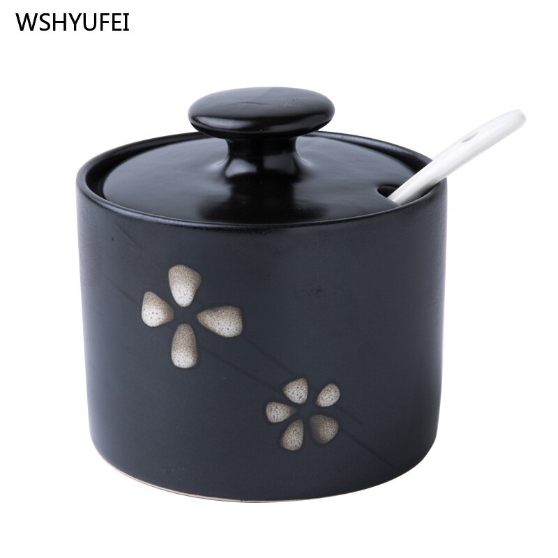 Household with lid spoon Japanese ceramic storage tank kitchen seasoning candy biscuit coffee bean storage tank