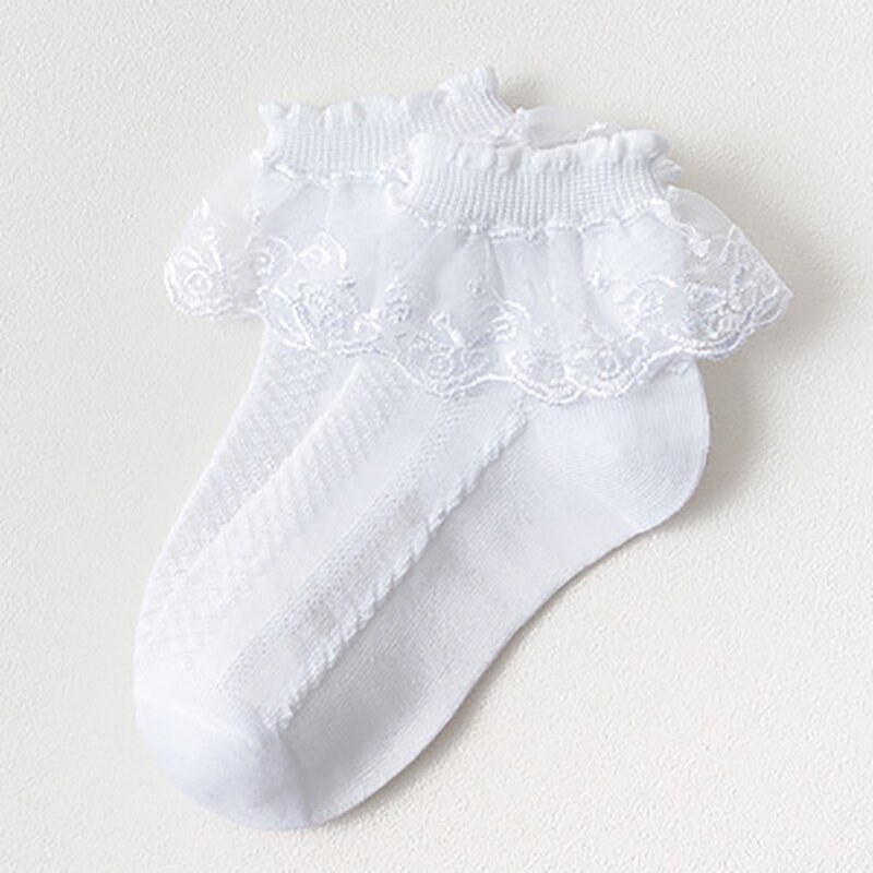 Breathable Cotton Lace Ruffle Princess Mesh Socks Baby Ankle Short Sock White Pink Yellow Baby Girls Kids Toddler: white / foot length 13-15cm