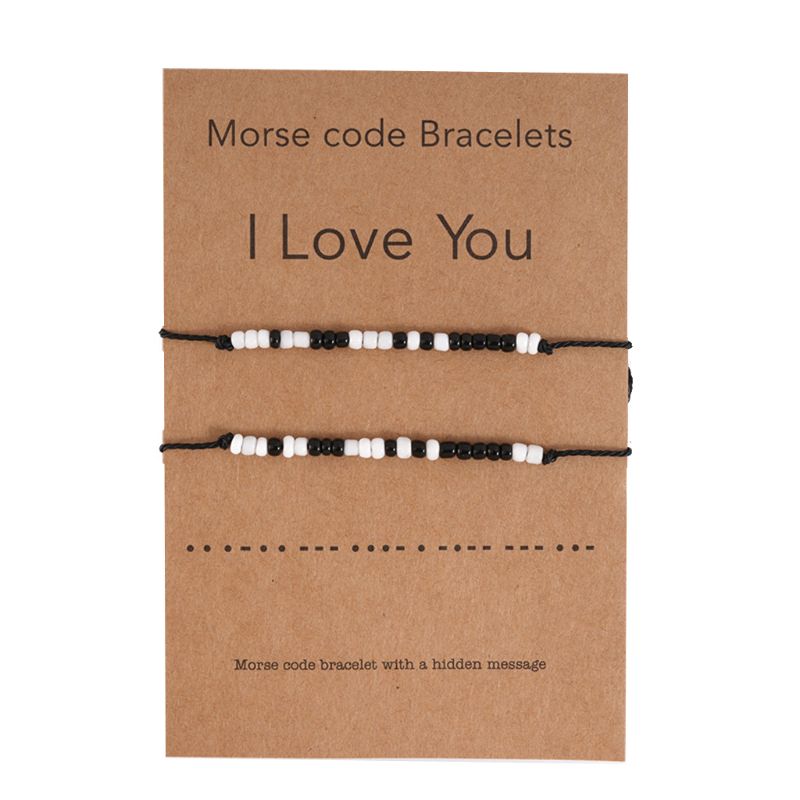 2Pcs I Love You Friendship Morse Code Dainty Beaded Bracelet with Secret Message for Women Men Lover Jewelry: Default Title