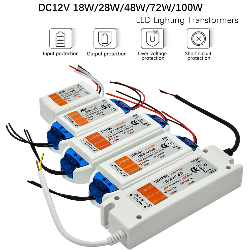 12 Volt Voeding 12V LED Driver 18W 28W 48W 72W 100W AC 110V 220V naar 12V DC Verlichting Transformator Adapter voor LED Strip CCTV