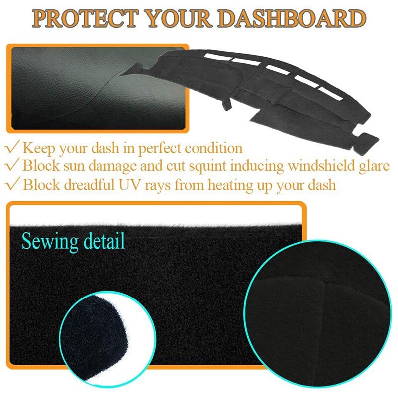 Dashboard Cover Dash Cover Mat Fit for Ford F150 F250 F350 Bronco 1992 1993 1994 1995 1996 (Black) Y73