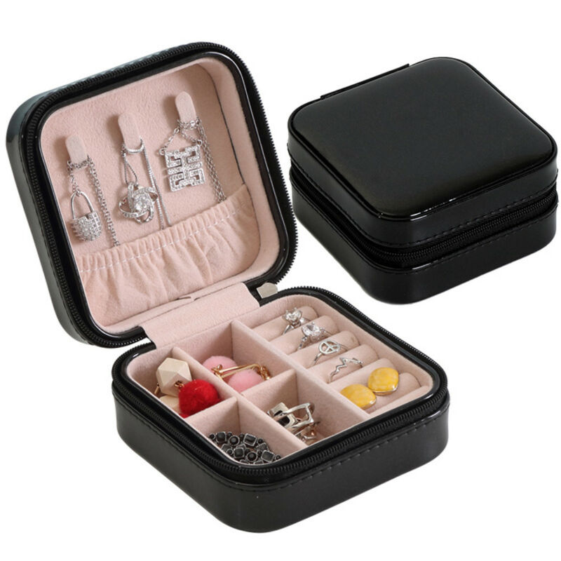 Femmes en cuir sac de voyage noir dames boîte à bijoux sacs de voyage pour boucle d'oreille collier anneau de multifonctionnel sac à main à glissière