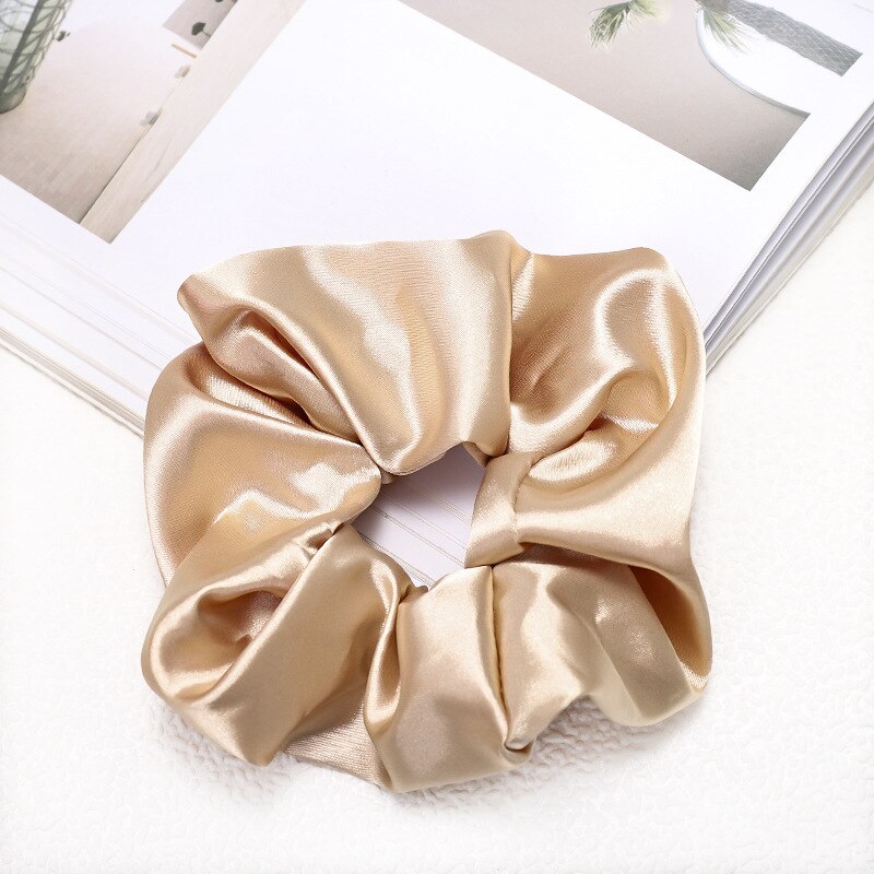 fast silke sateng hår scrunchie pakke kvinner jenter elastiske hårbånd tilbehør gumki gjøre wlosow: D485 mørk champagne