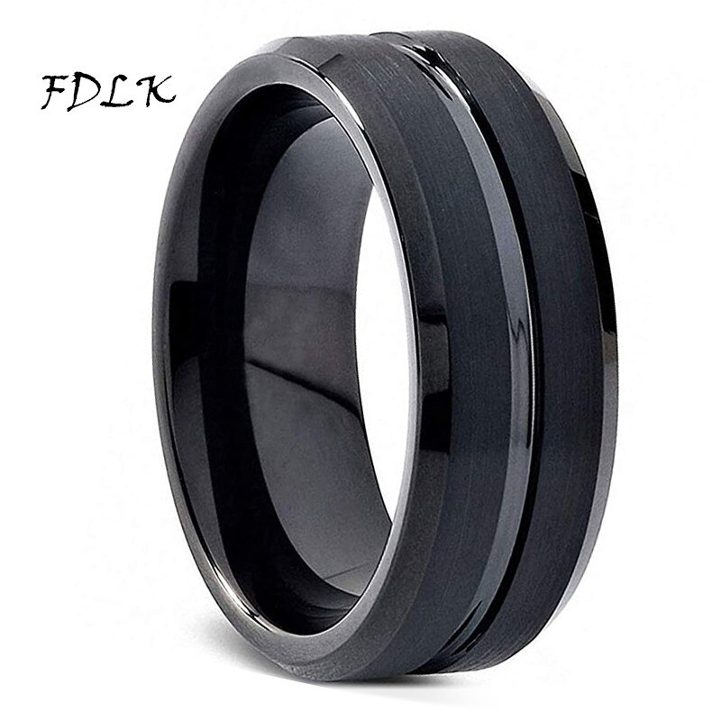 FDLK 8MM Men's Black Ring Thin Black Line Vintage Wedding Engagement Anniversary Ring Jewelry For Men