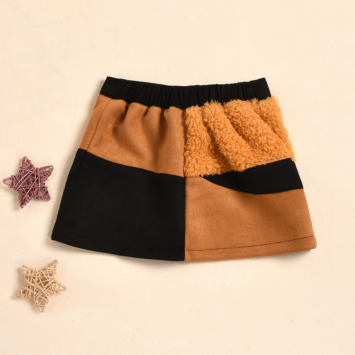 Kid Girls Skirt Autumn Winter Warm Fur Patchwork Mini Skirt With Buttons Children High Waist Skirts For Kid Girl 3-8Years