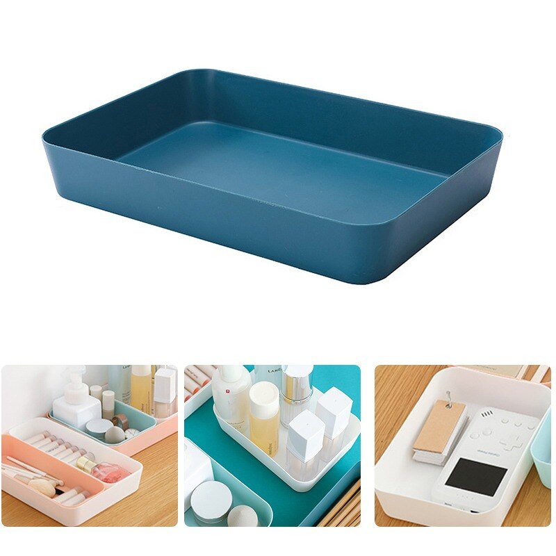 Drawer Separated Storage Box Kitchen Cutlery Small Box Rectangular Plastic Desktop Cosmetic Storage: navyblue27X17X4.5CM