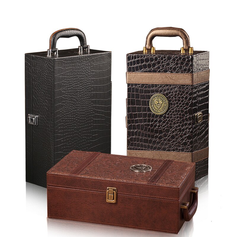 PU Leather High-grade Wine Double Box 750ml 2 Bottles Package Leather Wine Box Solid Top-grade Commercial Packing