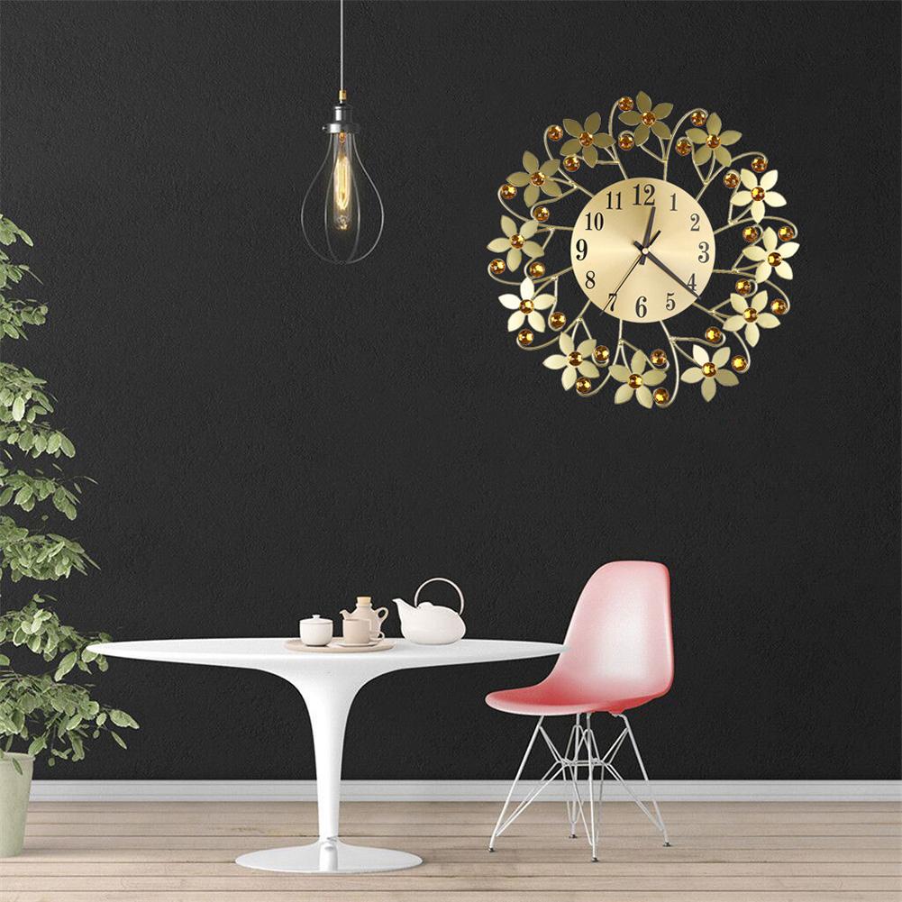 Round Rhinestone Flower Wall Clock Living Room Home Restaurant Hanging Decor