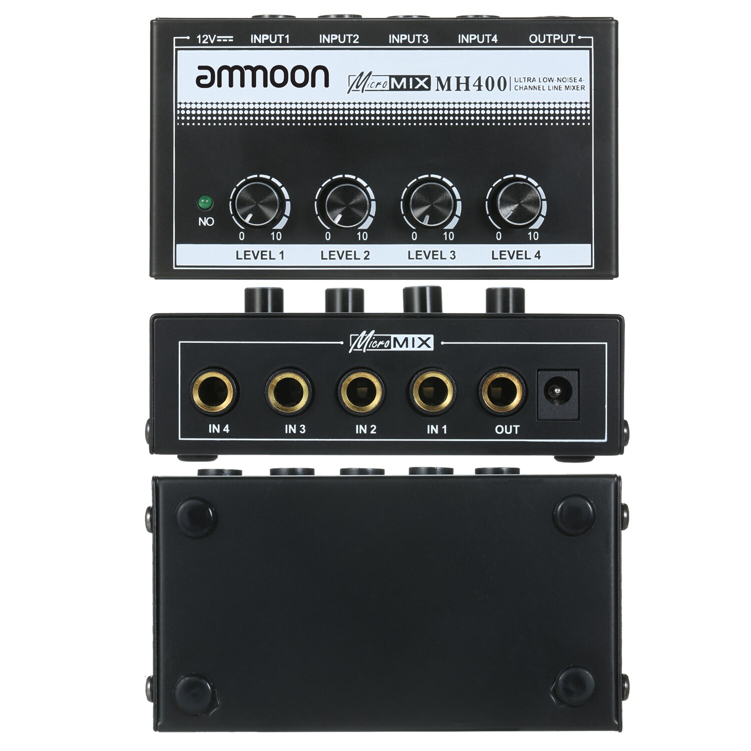 ammoon MH400 Ultra Low-Noise 4-Channel Line Mixer Mini Audio Mixer with 1/4-inch TS Inputs &amp; Output Volume Control for Guitar
