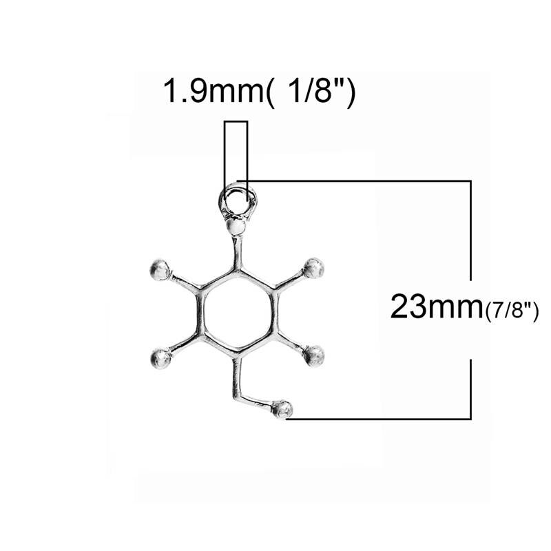 DoreenBeads aleación a base de Zinc molecula química ciencia dijes glucosa Color plata 23mm( 7/8 ") x 17mm( 5/8"), 10 Uds