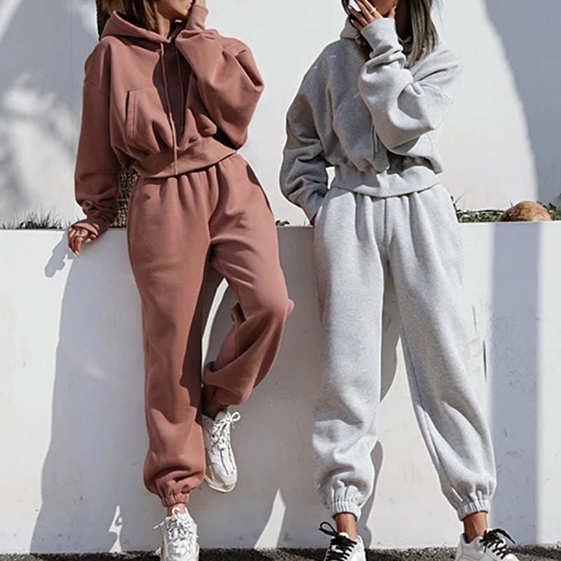 conjunto de dos piezas para mujeres trajes de Otoño de chándal de las mujeres de gran tamaño Sudadera con capucha y Pantalones de deporte Casual de invierno traje de 2 piezas conjunto de mujer