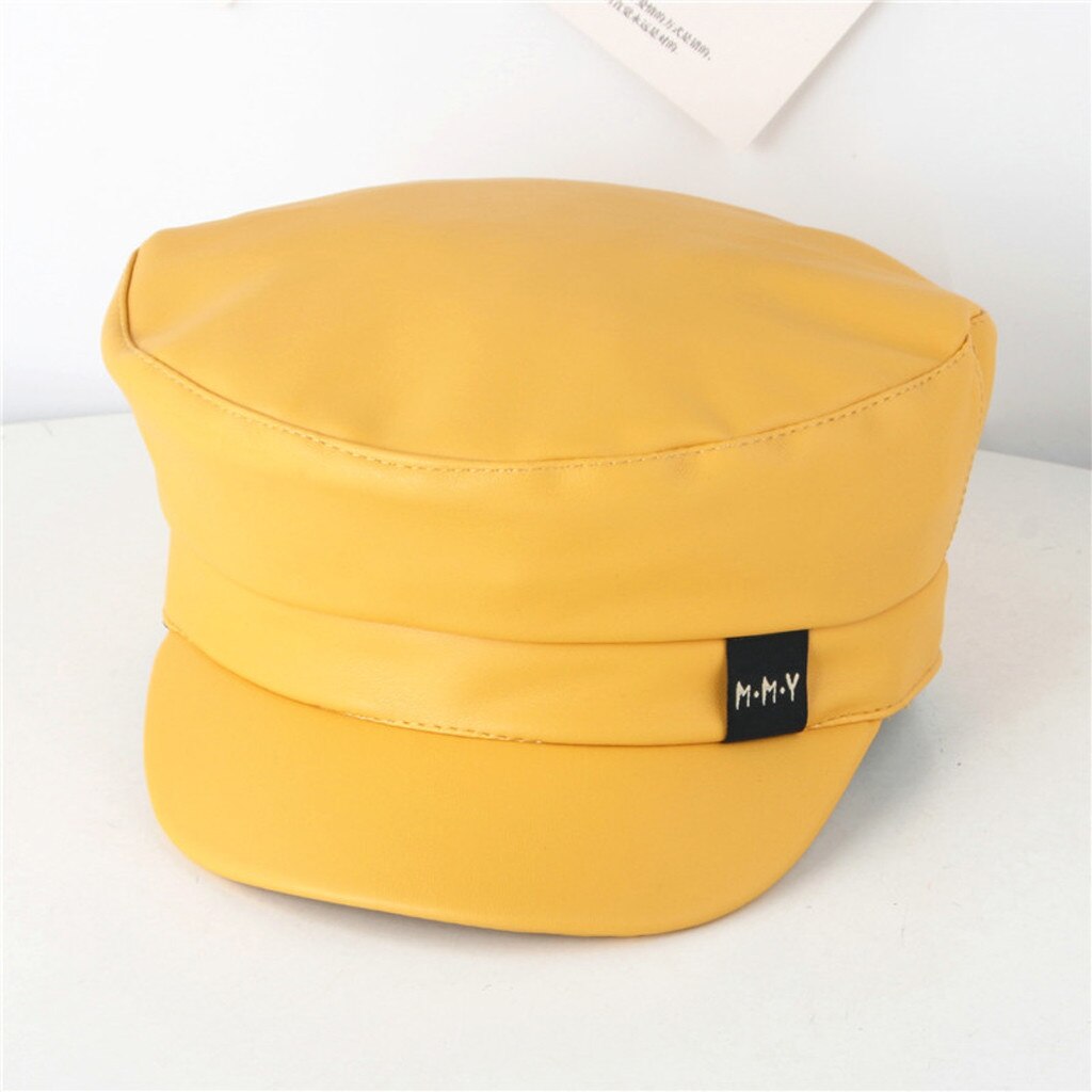 Children Leather Beret Hat Pure Color Flat Roof Lmitation Leather Wild Beret Peaked Cap Hat Newsboy Pu Retro Casual Beret Gorras