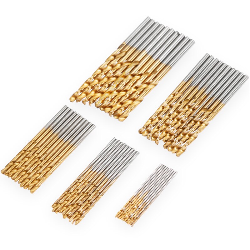 Oauee 50Pcs HSS High Speed Steel Drill Bits Set Titanium Coated Drill Bits Tool Power Tools 1/1.5/2/2.5/3mm