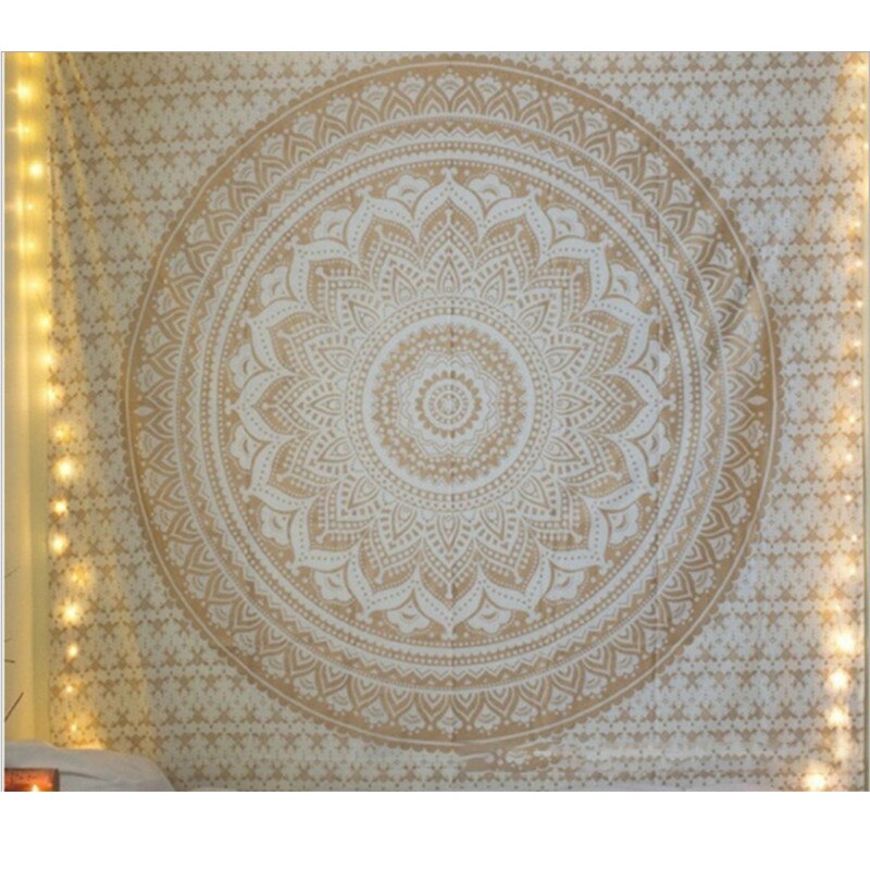 150*210cm Large Mandala Indian Beach Mat Polyester Thin Blanket Tapestry Wall Hanging Bohemian Yoga Shawl Mat Blankets: Beige