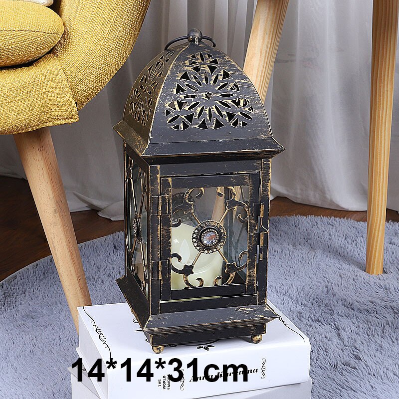 Smeedijzeren glazen retro kaarsenhouder tuin vloer buiten winddichte lamp grote draagbare lamp bruiloft lamp decoratie ornamenten: 6- liter