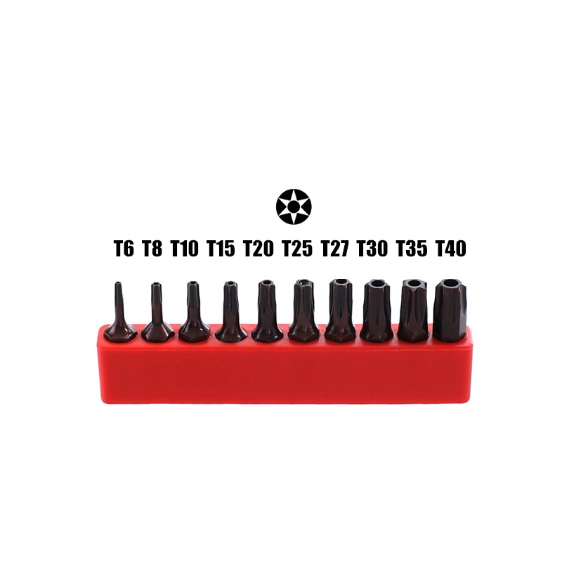 10pcs/lot 25mm Torx Screwdriver Bits With Hole Magnetic Set T20 T25 T6-T40 1/4 Inch Hex Shank Electric Screw Driver Star Bit Set: T6-T40 With hole