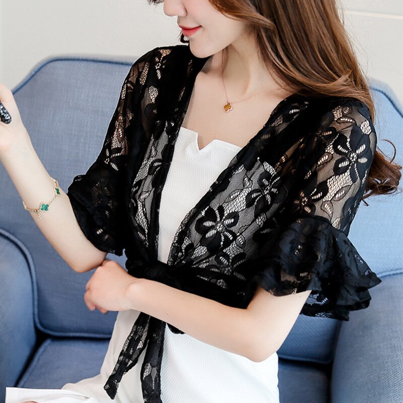 Sort hvid blonde skuldertræk til kvinder bolero blomster bryllup brude jakke kappe kjole fest top cover up åben front cardigan wraps