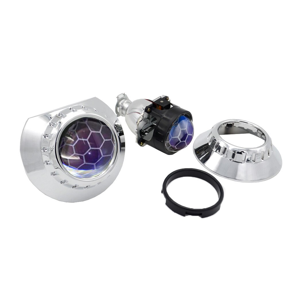 YUFANYA 2,5 Zoll Bi Xenon Projektor Blau Beschichtung Waben Objektiv 3,0 Silber Maske passen H4 H7 Auto Motorrad Scheinwerfer Montage Bausatz: Linse mit Leichentücher