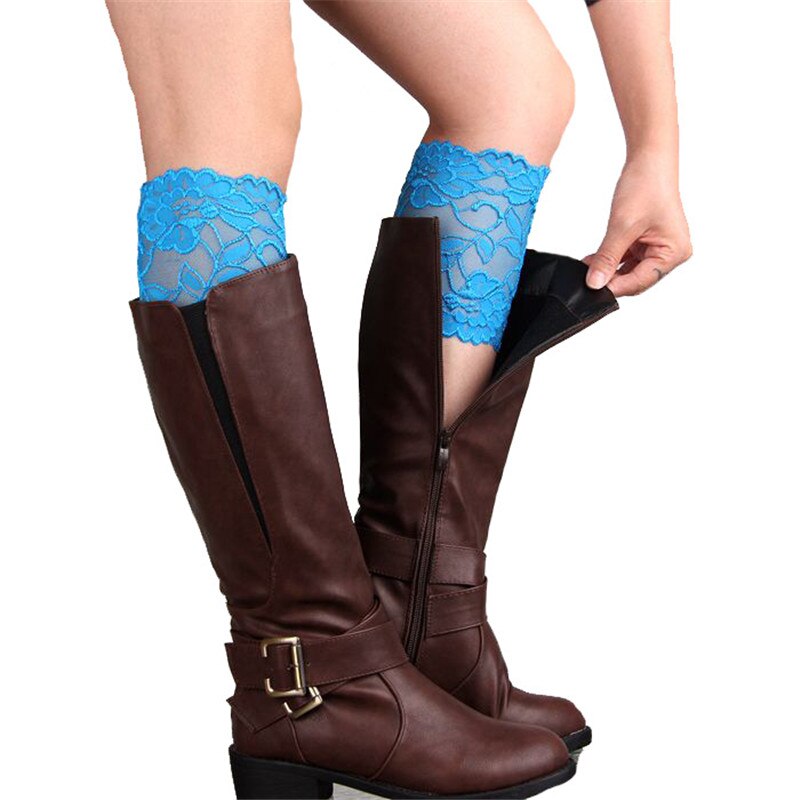 Femmes fille dentelle bottes manchettes fleur jambe plus Stretch garniture Toppers chaussettes