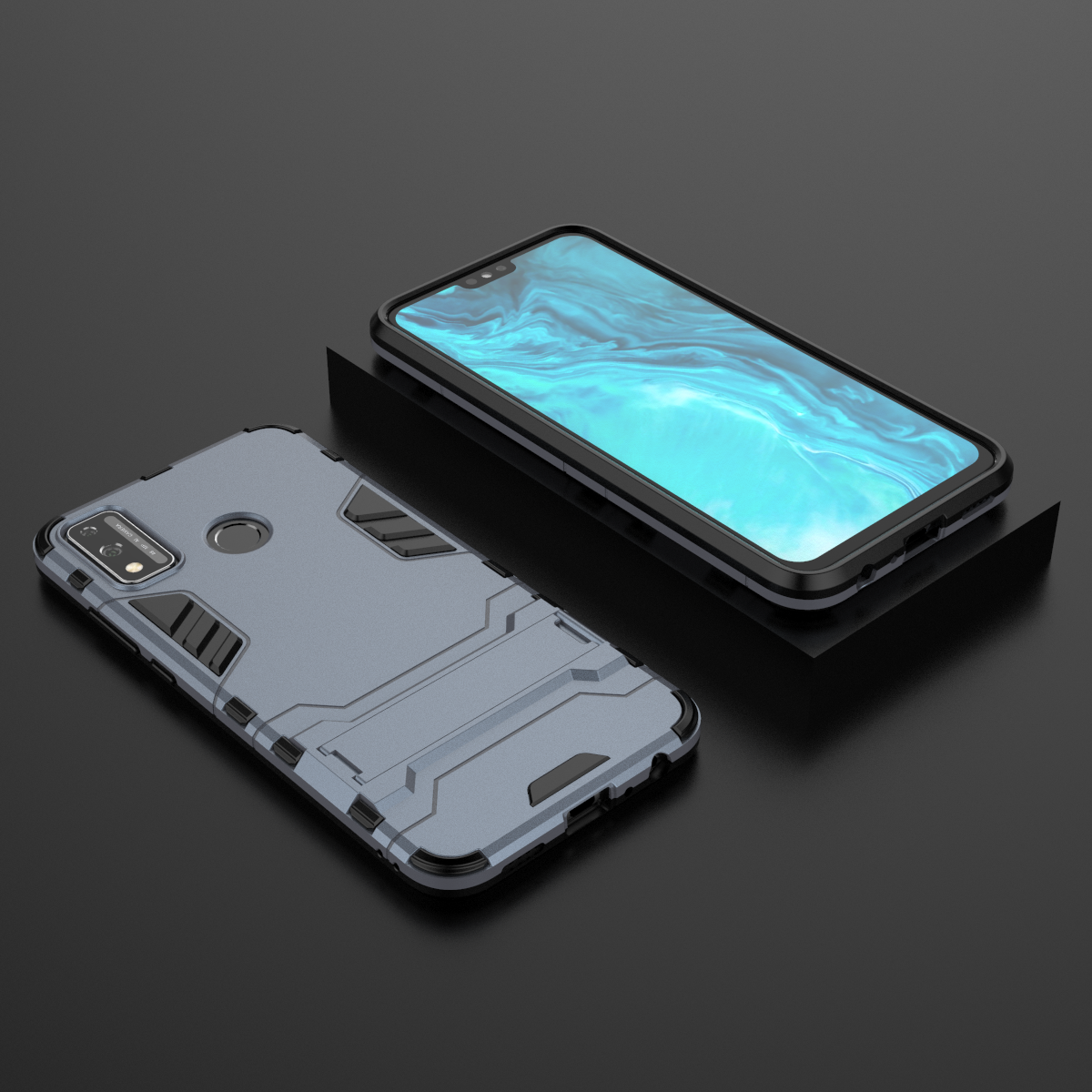 Hybrid armor -kotelo honor 9 9x 9i 9a lite 8s 8c max 7x 6x prolle ja telineellä, suojakuori honor play 4t note 10 x10 max 5g:lle