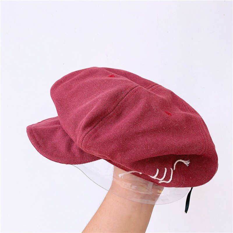 Spring Painter Hat Female Japanese Lady Cloud Hat Beret Autumn Retro Cotton Linen Newsboy Hat Octagonal Hat: Red wine