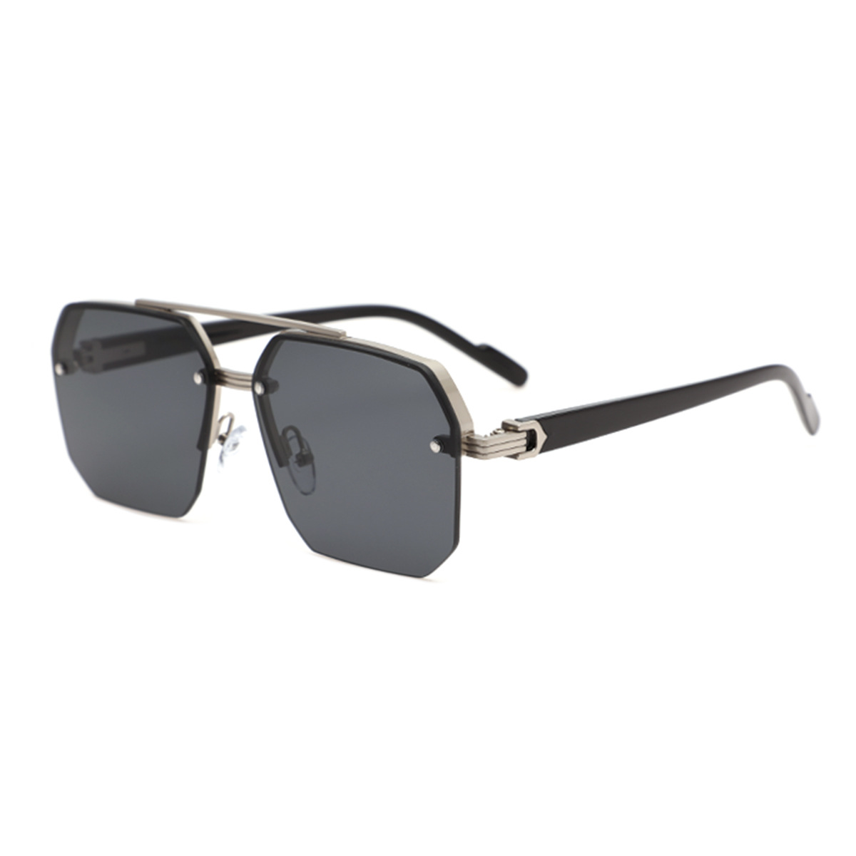 Herren Polarisierte Sonnenbrille aus Aluminium-Magnesium-Legierung, Punk-Sonnenbrille, Doppelbalken, Quadratische Sonnenbrille, UV400 Anglerbrille