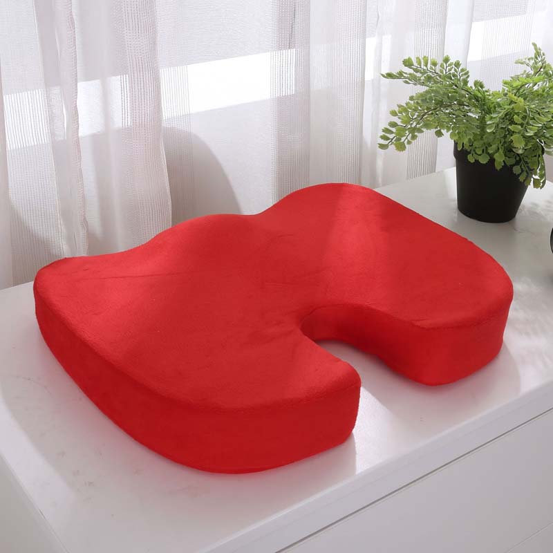 Orthopedic Booster Seat Cushion Memory Foam Chair Massage Pad Office Back-rest Pad Driver Pilot Headrest: Red