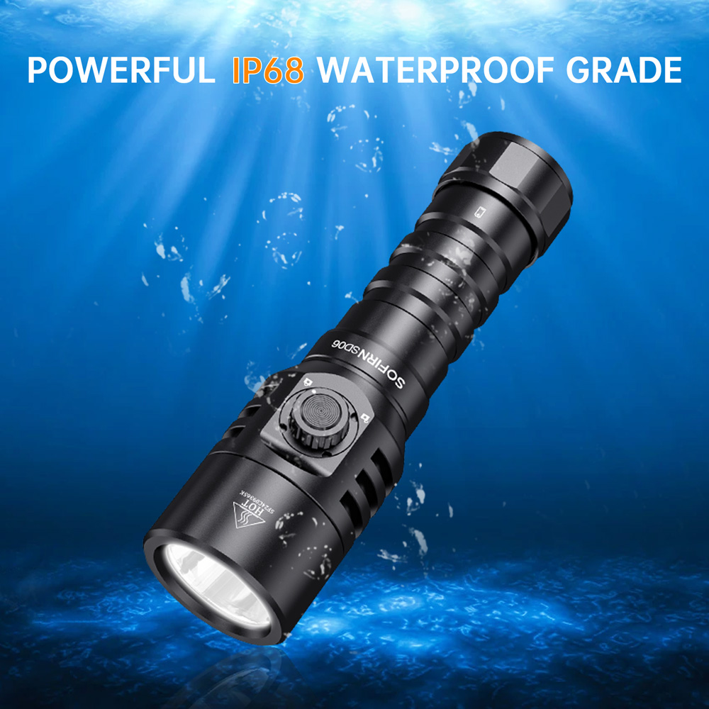 Sofirn SD06 Scuba Diving Light SFT70 Powerful 3200lm 21700 Dive Flashlight Rotary Switch With Lock Mode 6500K