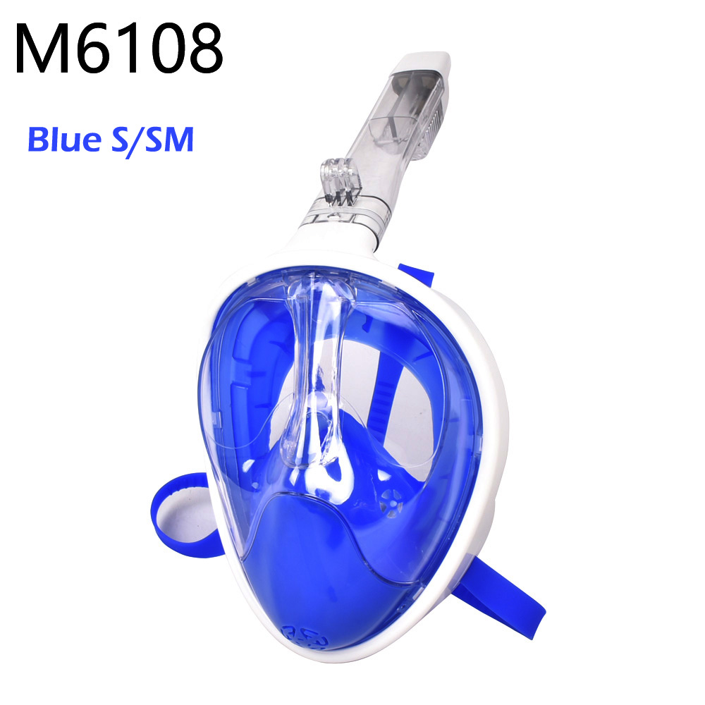 Full Face Snorkeling Mask Set Diving Underwater Swimming Training Scuba Mergulho Snorkeling Mask For Gopro Camera: M6108 Blue S M