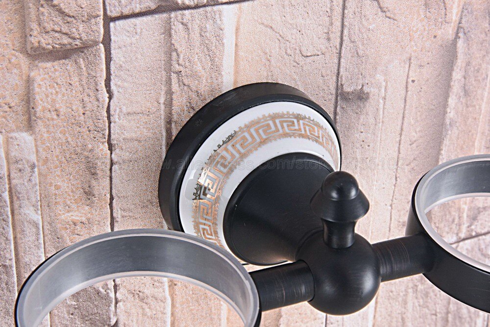 Black Oil Rubbed Bronze Bathroom Accessory Wall Mounted Toothbrush Holder with Two Ceramic Cups zba710