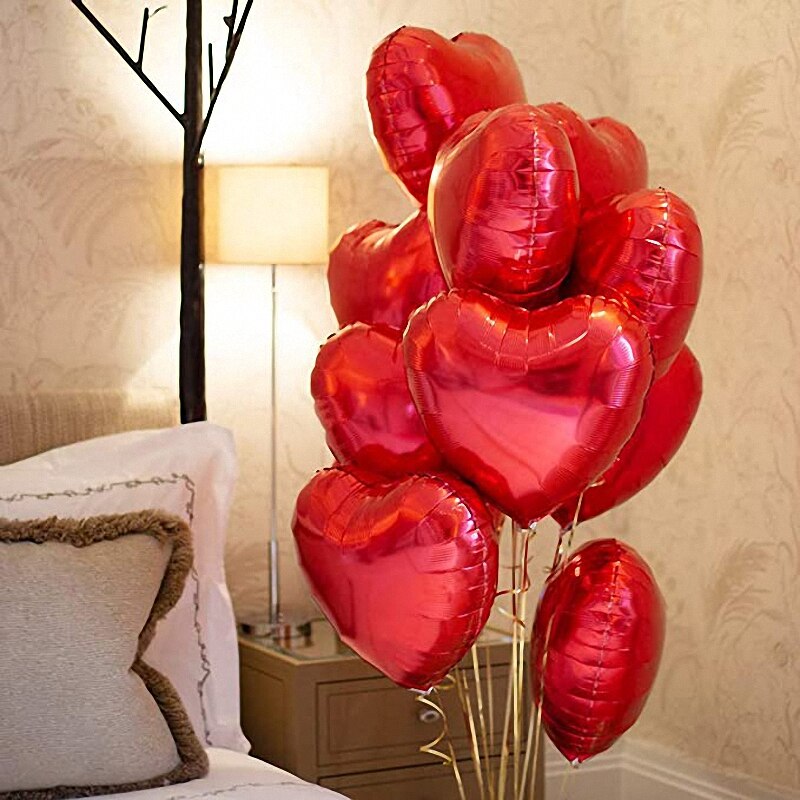 1 pakke  of 50 18- tommer hjerteformede aluminiumsballoner bryllupsarrangement elsker tilståelse levende dekoration: Default Title