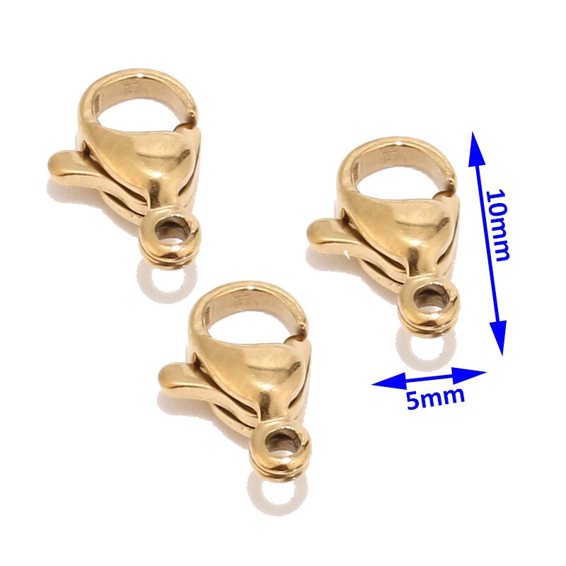 120pcs 18K Gold Plated Stainless Steel Lobster Claw Clasp Jewelry Findings: Gold 5x10mm