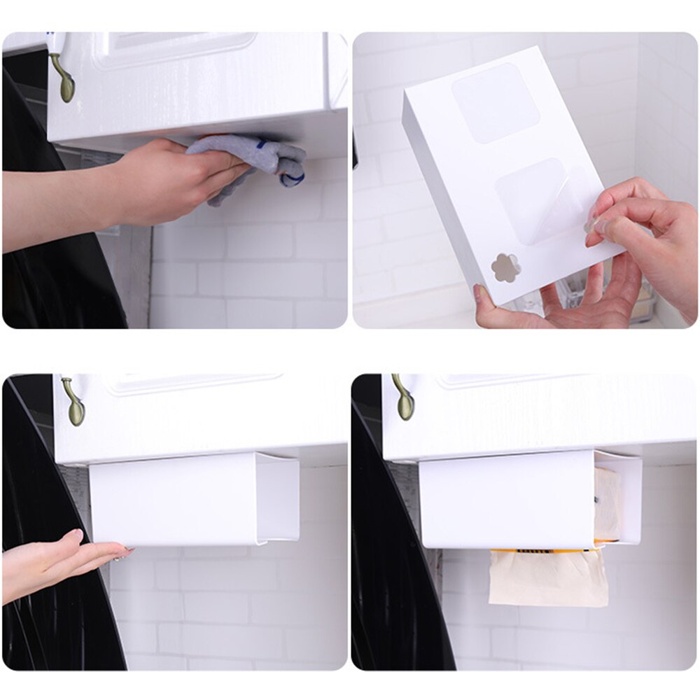 Wall Mounted Tissue Box Self Adhesive Tissue Box Napkin Holder Garbage Dispenser Paper Organizer Kitchen Hanging Rack Storage
