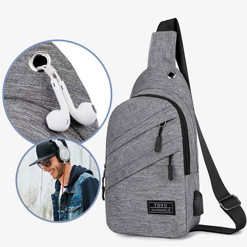 Männer Schulter Tasche Schlinge Brust Pack Leinwand USB Ladung Sport Crossbody Handtaschen Für Männer Brust Taschen Gürtel Taille Packungen