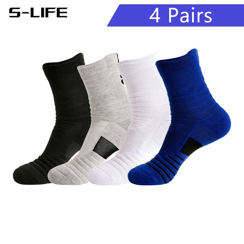 Men's white socks brand Basketball cycling man autumn Winter socks Thick Shock Absorption Training socks 4 pairs