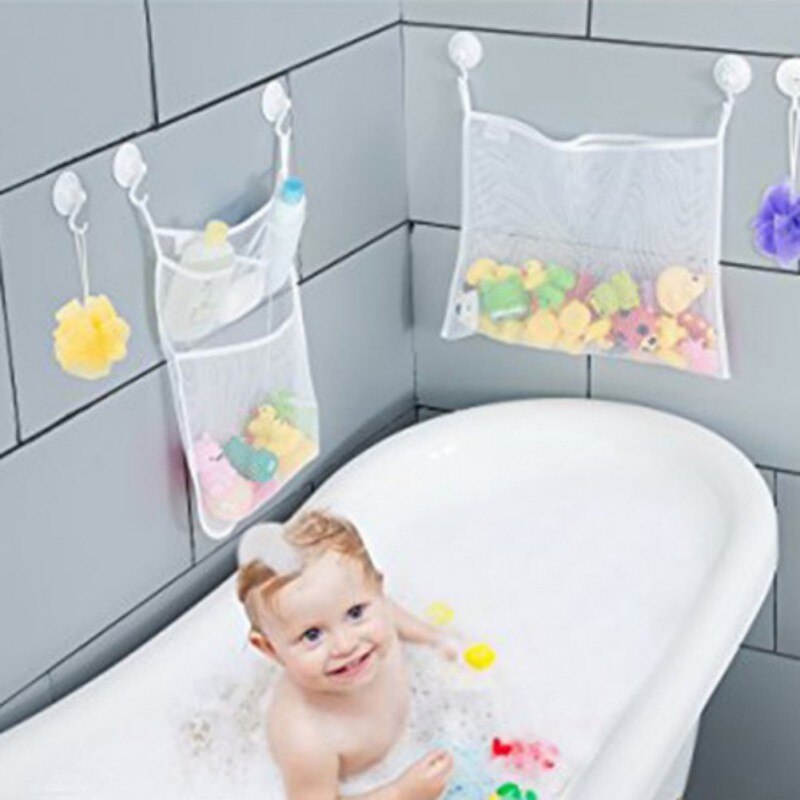 Baby Bath Toy Organizer Massive Baby Toy Storage Bin Quick Dry Storage Net + Lock Tight Suction Cups & Stickers Hooks